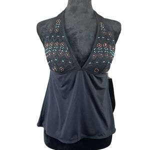 Coco Reef Black Embellished Halter Tankini Swim Top